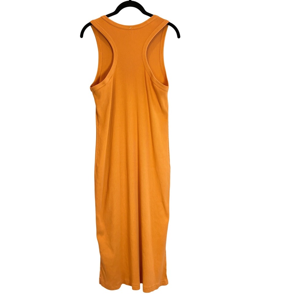 Pact Organic Cotton Rib Midi Dress Mustard Orange Sleeveless Racerback Medium - Picture 3 of 5